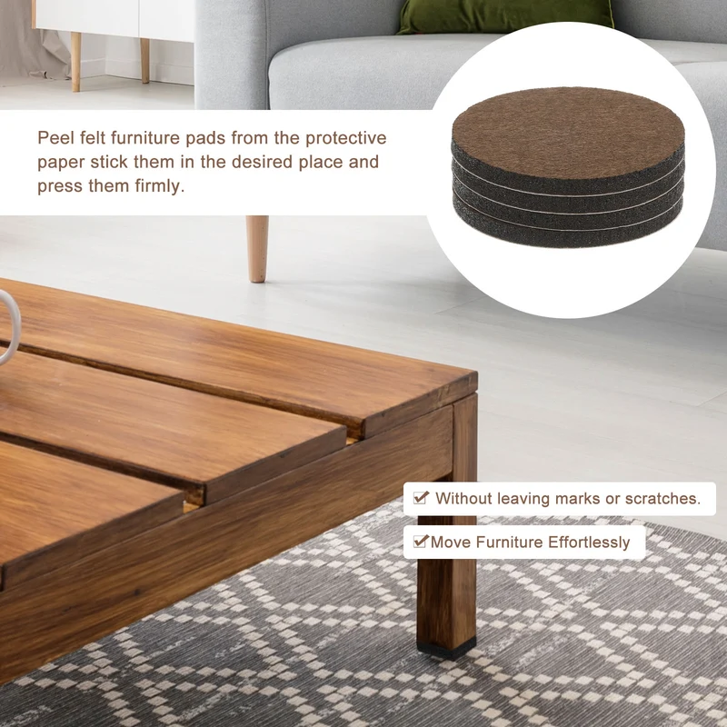 Furniture Sliders, 8Pcs 2.5" - Self Adhesive Felt Furniture Pads (Brown)
