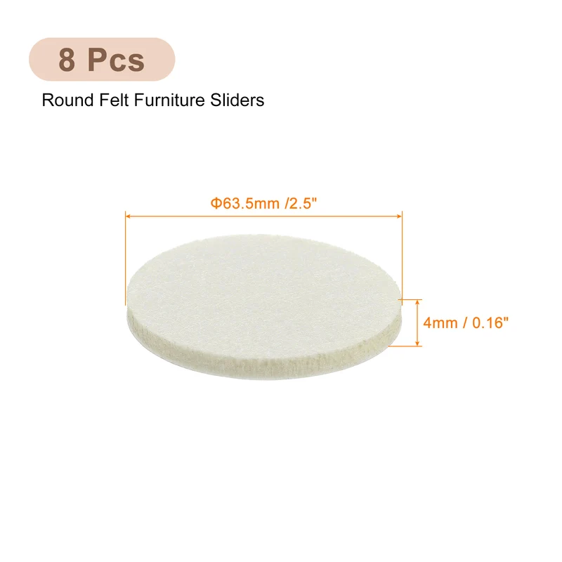 Furniture Sliders, 8Pcs 2.5" - Self Adhesive Felt Furniture Pads (Beige)
