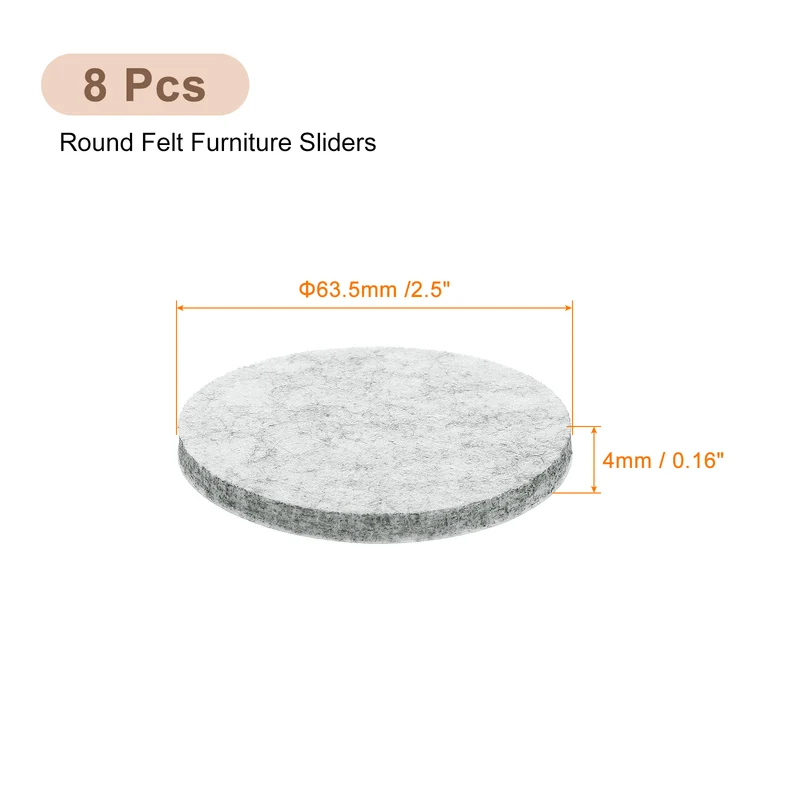 Furniture Sliders, 8Pcs 2.5" - Self Adhesive Felt Furniture Pads (Gray)