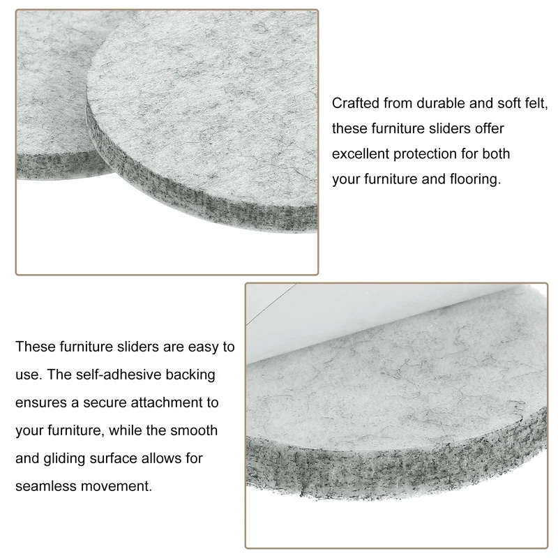 Furniture Sliders, 8Pcs 2.5" - Self Adhesive Felt Furniture Pads (Gray)