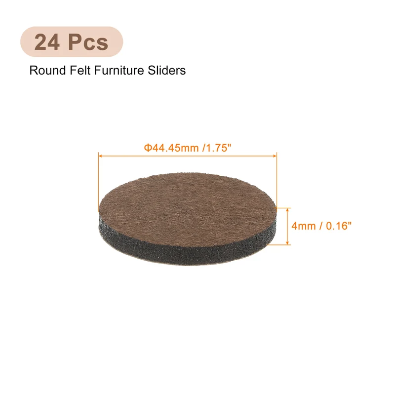 Furniture Sliders, 24Pcs 1.75" - Self Adhesive Felt Furniture Pads (Brown)