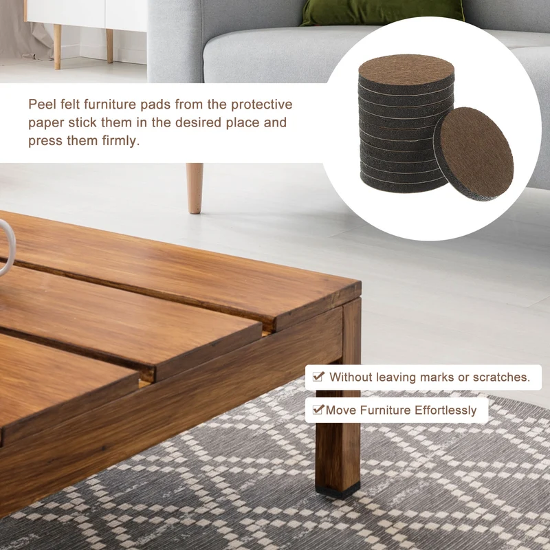 Furniture Sliders, 24Pcs 1.75" - Self Adhesive Felt Furniture Pads (Brown)