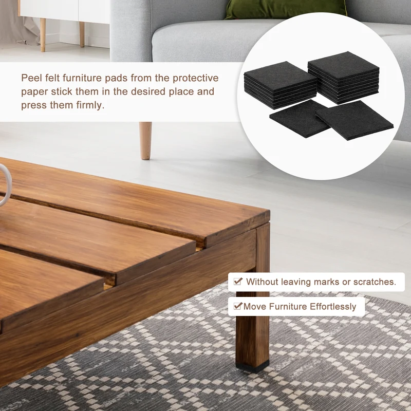 Furniture Pads, 16Pcs 3" Square Self Adhesive Felt Furniture Pads (Black)