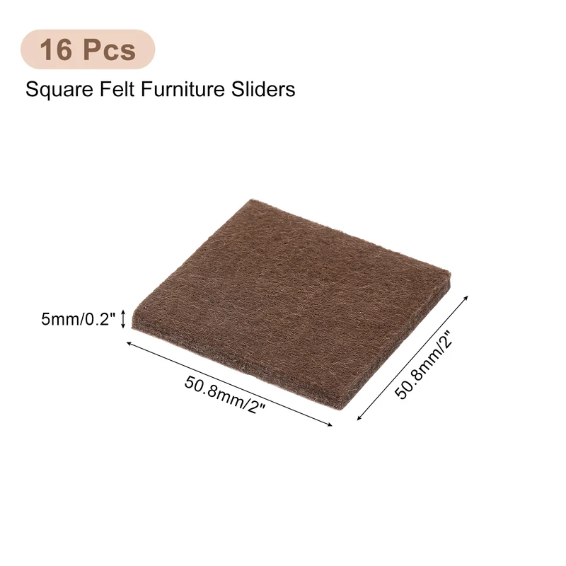 Furniture Pads, 16Pcs 2" - Square Self Adhesive Felt Furniture Pads, Floor Protectors for Furniture Feet Chairs Legs Hardwood Floors (Brown)