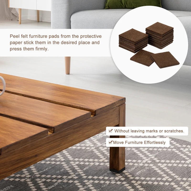 Furniture Pads, 16Pcs 2" - Square Self Adhesive Felt Furniture Pads, Floor Protectors for Furniture Feet Chairs Legs Hardwood Floors (Brown)