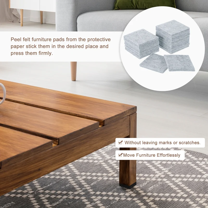 Furniture Pads, 16Pcs 2" Square Self Adhesive Felt Furniture Pads (Gray)