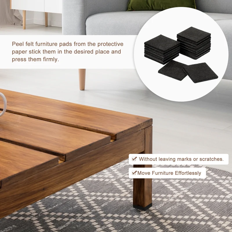 16Pcs Furniture Pads 2" Square Self Adhesive Felt Furniture Pads Black