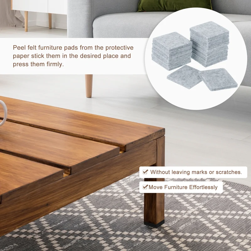 Furniture Pads, 16Pcs 1.5" Square Self Adhesive Felt Furniture Pads (Gray)