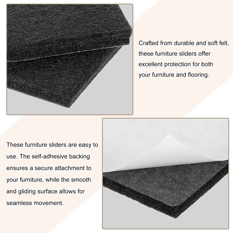 Furniture Pads, 16Pcs 1.5" Square Self Adhesive Felt Furniture Pads (Black)