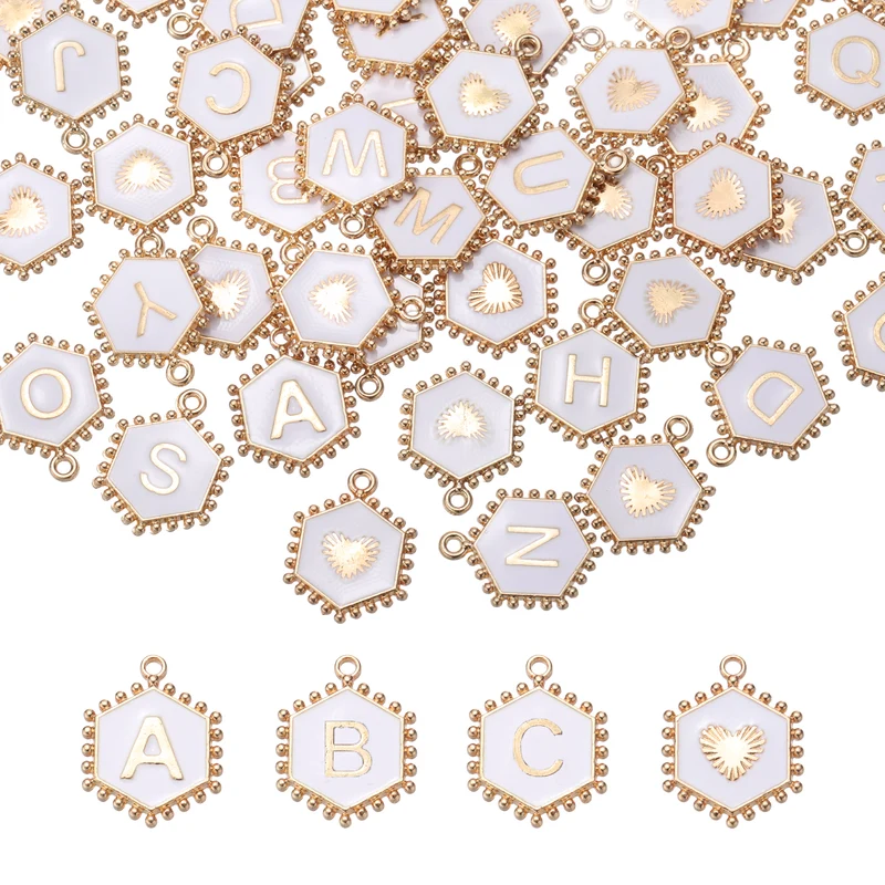 52 Pcs Letter Initial Charm A-Z Hexagon Letter Charm(White)