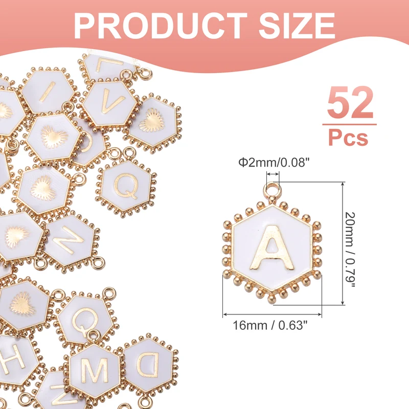52 Pcs Letter Initial Charm A-Z Hexagon Letter Charm(White)