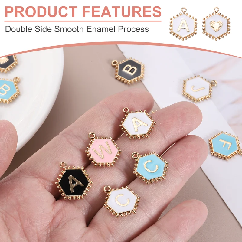 52 Pcs Letter Initial Charm A-Z Hexagon Letter Charm(White)