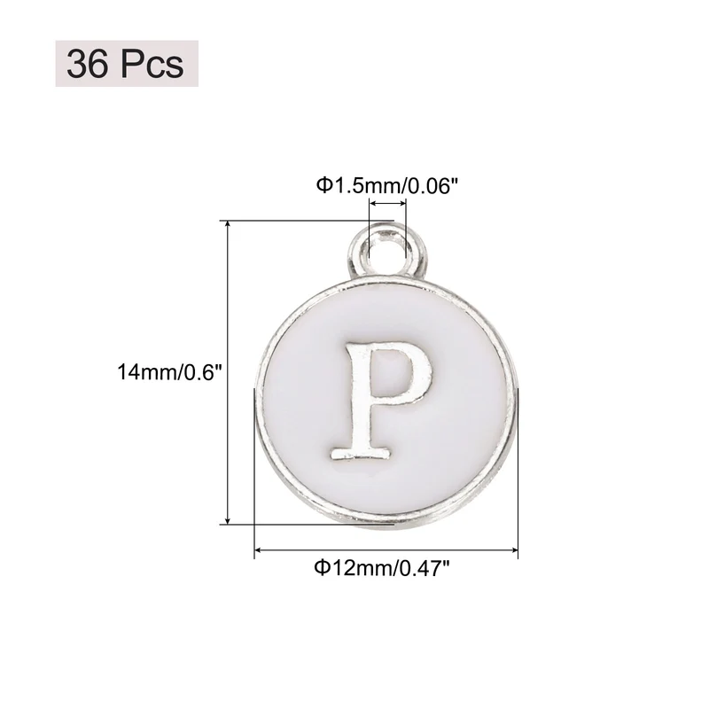 36pcs Letter P Pendants Double Sided Charm Enamel Alphabet Pendant White & White