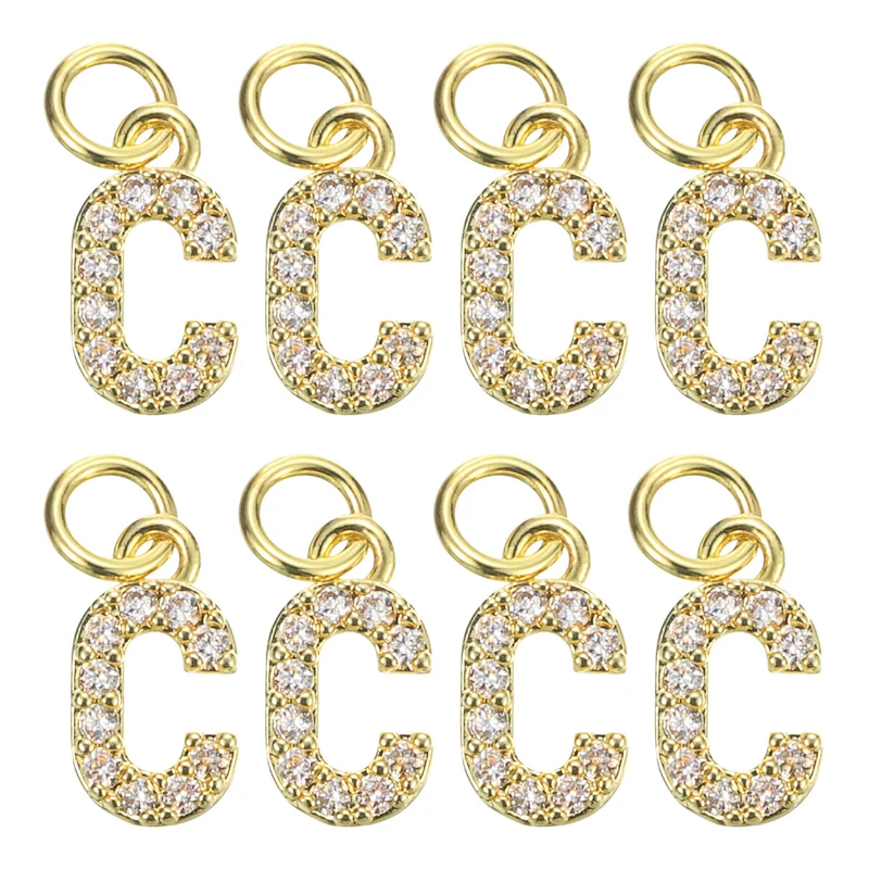 8pcs Rhinestone Letter Charm 3.2mm Copper C Letter Charm Golden