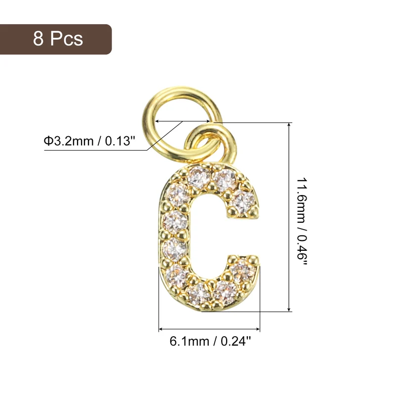 8pcs Rhinestone Letter Charm 3.2mm Copper C Letter Charm Golden