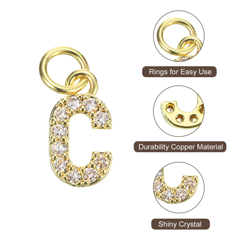 8pcs Rhinestone Letter Charm 3.2mm Copper C Letter Charm Golden