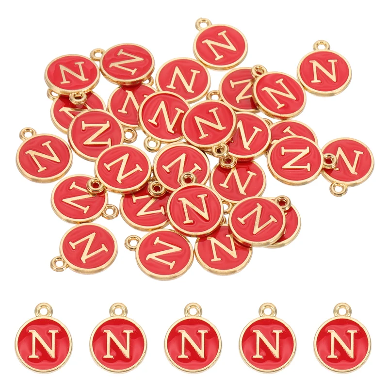 Letter Charm, 30 Pcs Capital Initial Alphabet N Letter Charm for Bracelet, Red