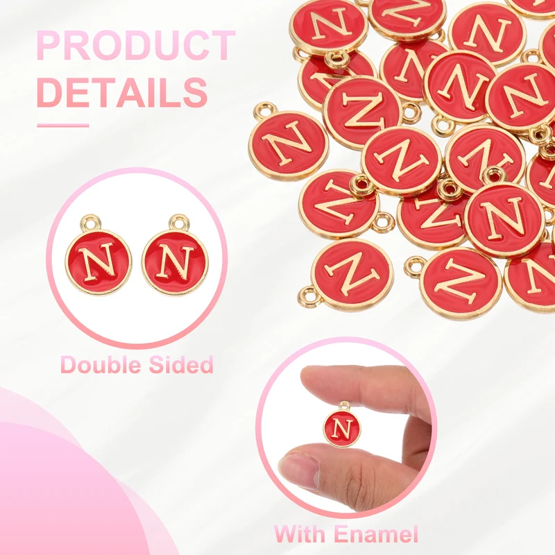 Letter Charm, 30 Pcs Capital Initial Alphabet N Letter Charm for Bracelet, Red