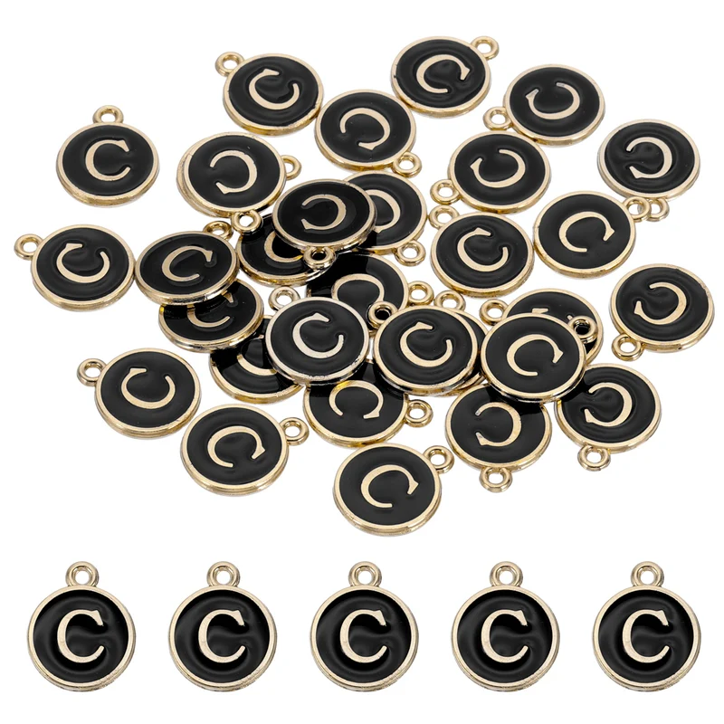 Letter Charm, 30 Pcs Capital Initial Alphabet C Letter Charm for Bracelet, Black