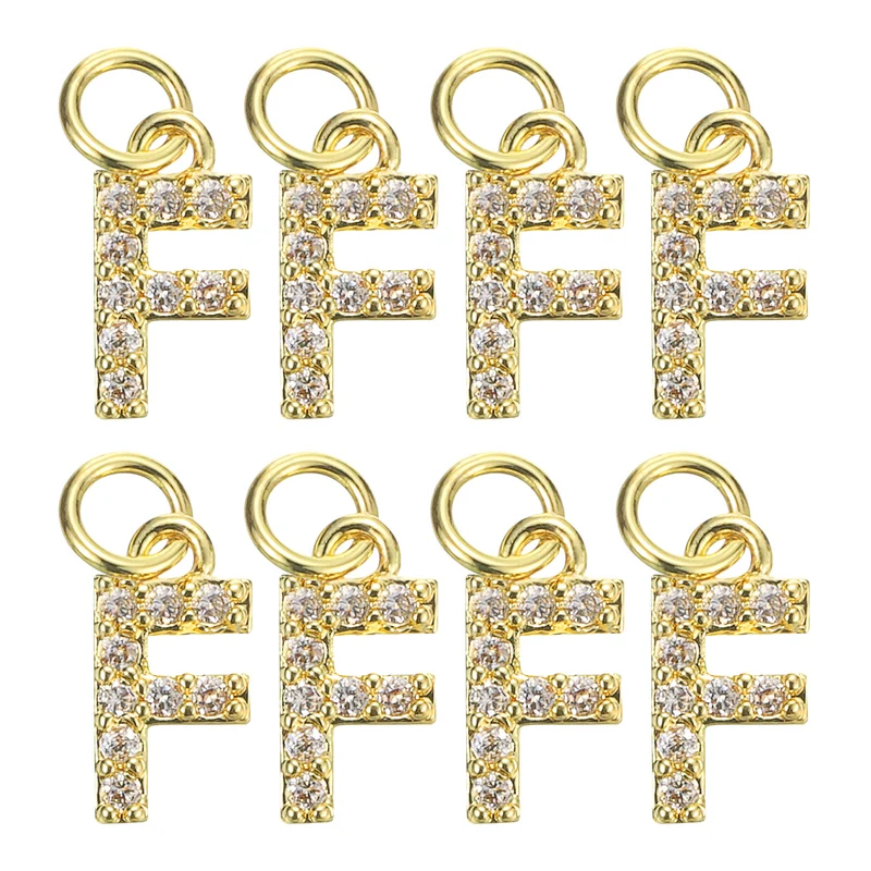 Rhinestone Letter Charm, 8pcs 3.2mm Copper F Letter Charm, Golden