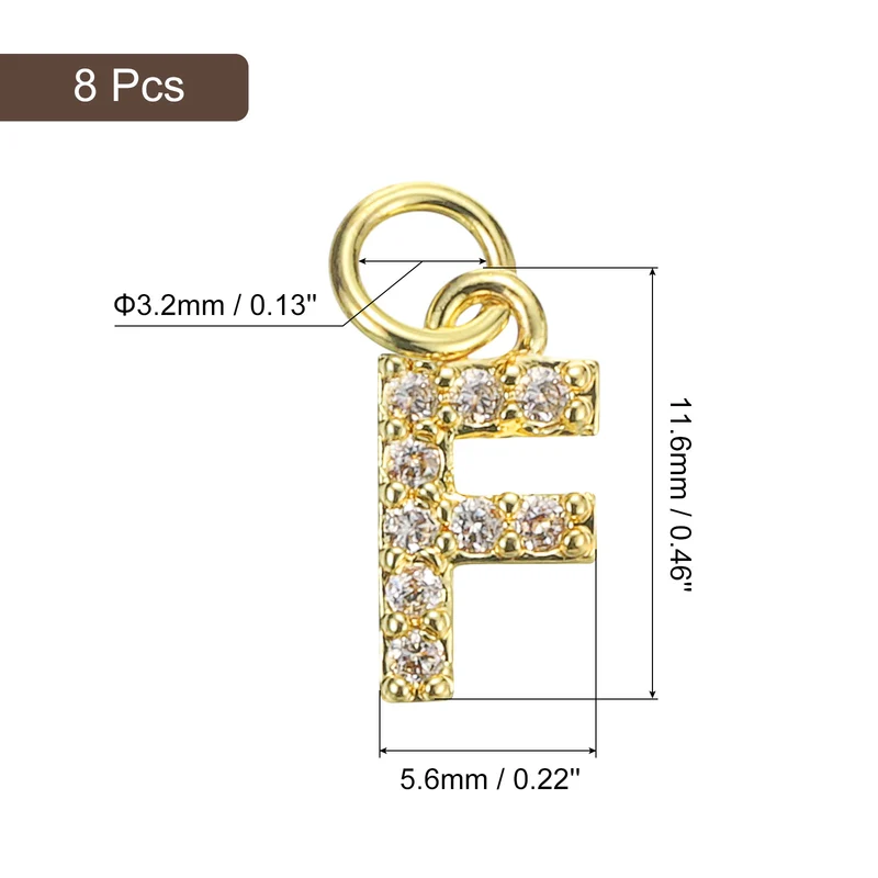 Rhinestone Letter Charm, 8pcs 3.2mm Copper F Letter Charm, Golden
