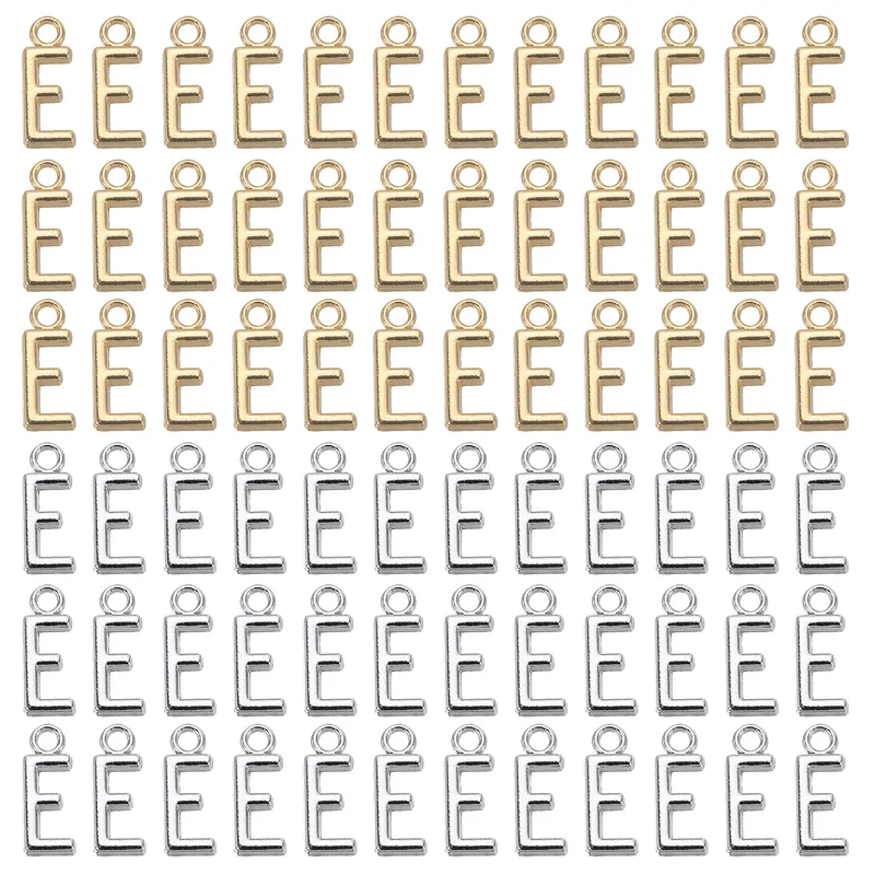 0.3" Letter Charm A-Z for Jewelry Making - E (100 Pack, Bright Silver/Dark Gold)