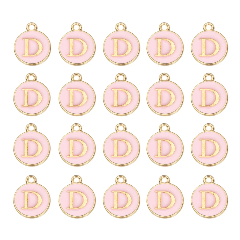 36pcs Letter D Pendants Double Sided Charm Enamel Alphabet Pendant Gold & Pink