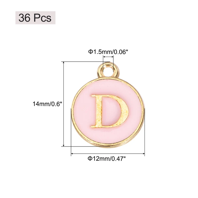 36pcs Letter D Pendants Double Sided Charm Enamel Alphabet Pendant Gold & Pink