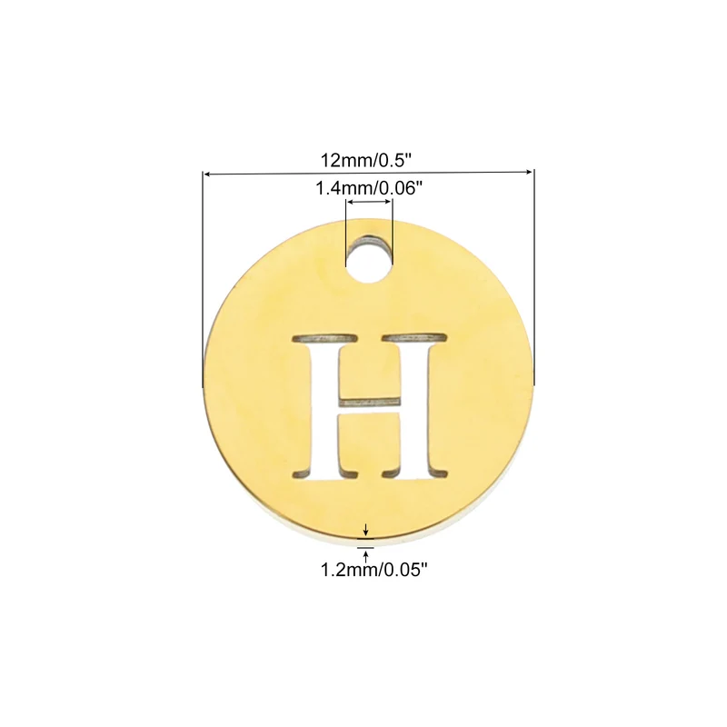 Alphabet Letter Charm Letter H 12mm(1/2") Round Capital Alphabet Charm Stainless Steel Gold Tone for Pendant, DIY Jewelry Making, Pack of 5