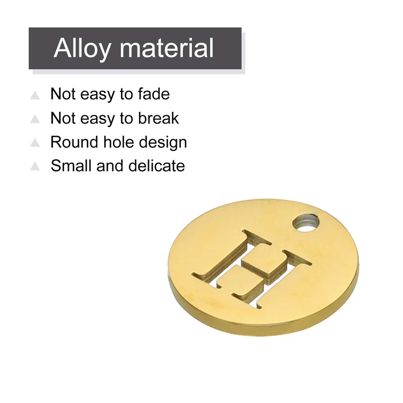 Alphabet Letter Charm Letter H 12mm(1/2") Round Capital Alphabet Charm Stainless Steel Gold Tone for Pendant, DIY Jewelry Making, Pack of 5