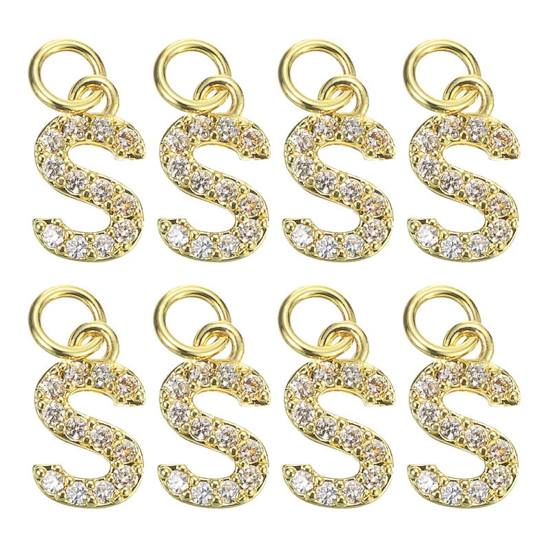 8pcs Rhinestone Letter Charm 3.2mm Copper S Letter Charm Golden