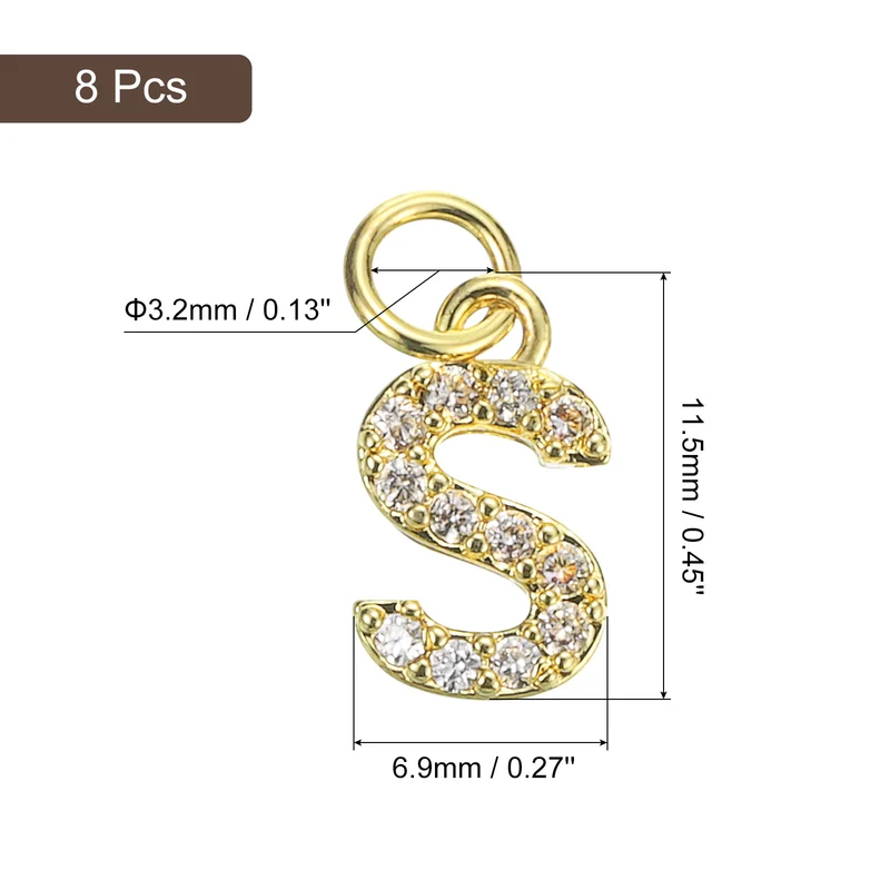 8pcs Rhinestone Letter Charm 3.2mm Copper S Letter Charm Golden