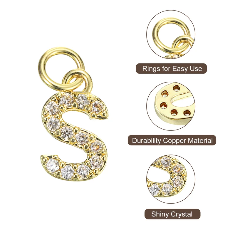 8pcs Rhinestone Letter Charm 3.2mm Copper S Letter Charm Golden