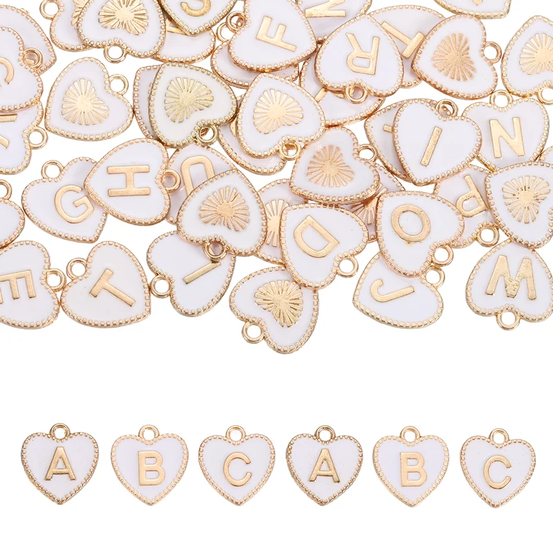 52 Pcs Letter Initial Charm A-Z Heart Letter Charm(White)