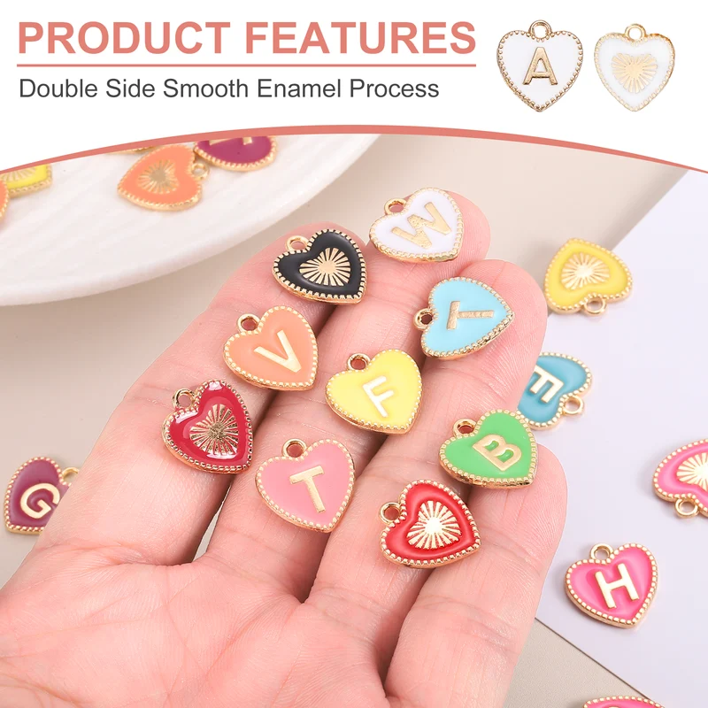52 Pcs Letter Initial Charm A-Z Heart Letter Charm(White)