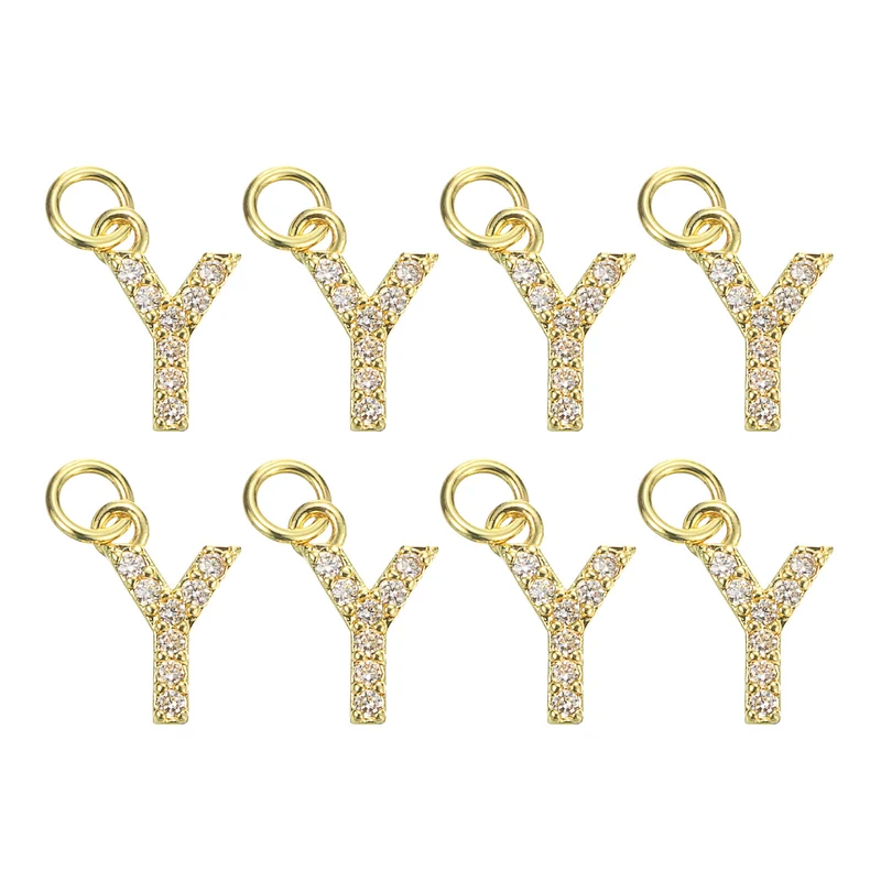 Rhinestone Letter Charm, 8pcs 3.2mm Copper Y Letter Charm, Golden