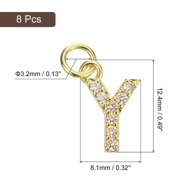 Rhinestone Letter Charm, 8pcs 3.2mm Copper Y Letter Charm, Golden