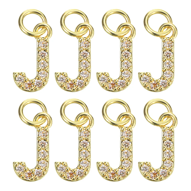 8pcs Rhinestone Letter Charm 3.2mm Copper J Letter Charm Golden
