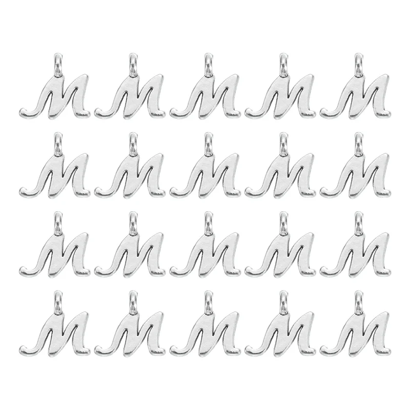 100Pcs A-Z Alphabet Charm, Metal Alphabet m Letter Charm Initial Charm, Silver