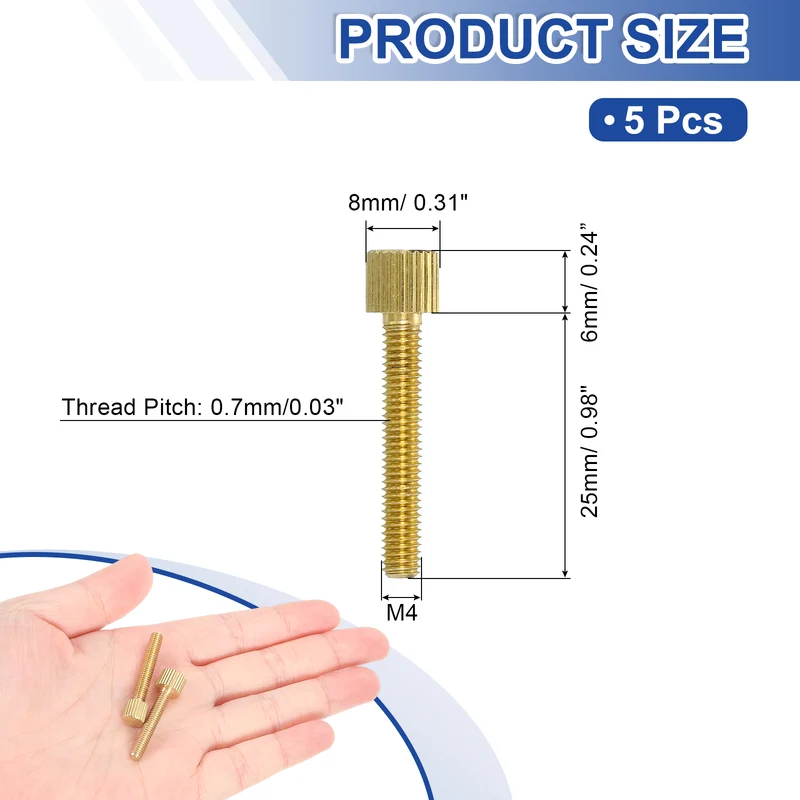 5Pcs Brass Knurled Thumb Screws, M4x25mm (8x6mm Head) Flat Stripe Bolt Fasteners