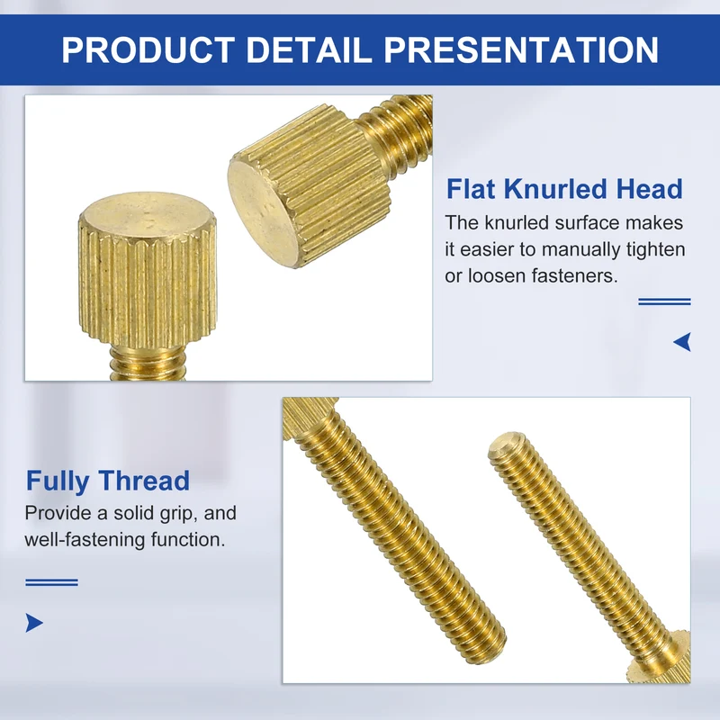 5Pcs Brass Knurled Thumb Screws, M4x25mm (8x6mm Head) Flat Stripe Bolt Fasteners