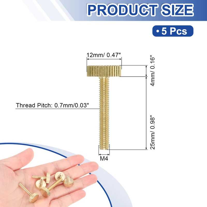 5Pcs Brass Knurled Thumb Screws, M4x25mm Flat Stripe Bolt Knob Fasteners