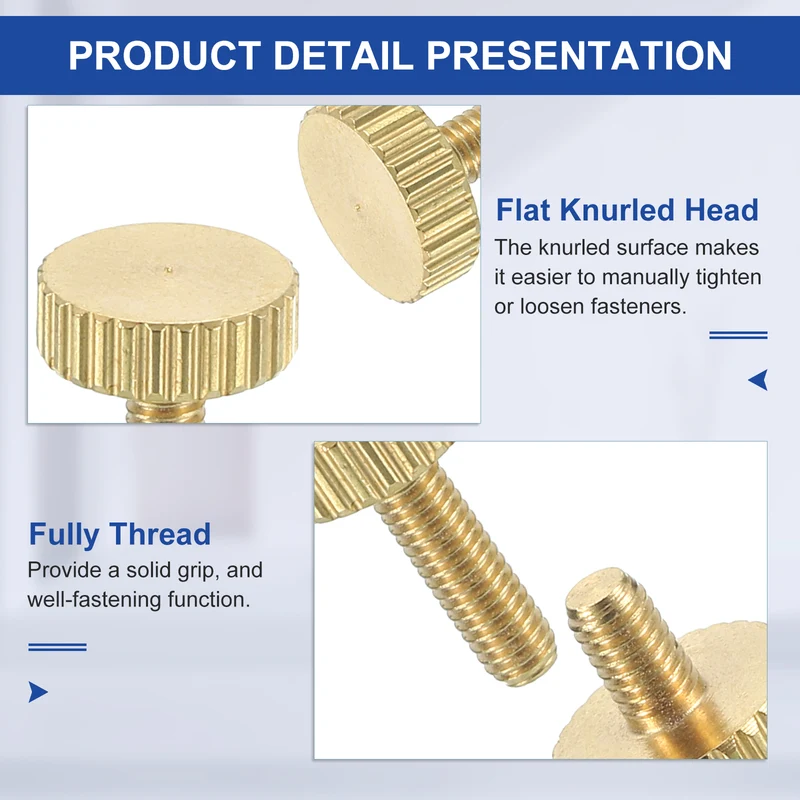 5Pcs Brass Knurled Thumb Screws, M4x22mm Flat Stripe Bolt Knob Fasteners