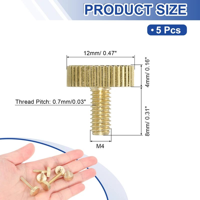 5Pcs Brass Knurled Thumb Screws, M4x8mm Flat Stripe Bolt Knob Fasteners