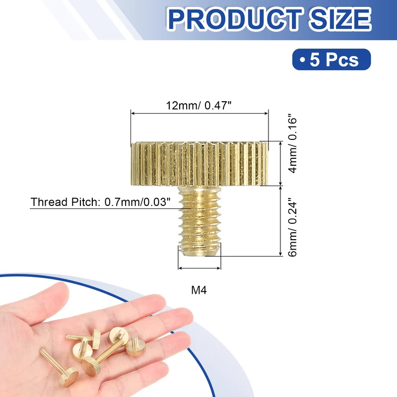 5Pcs Brass Knurled Thumb Screws M4x6mm Flat Stripe Bolt Knob Fasteners