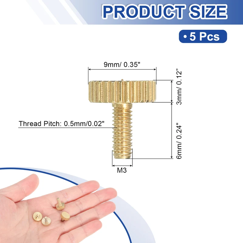 5Pcs Brass Knurled Thumb Screws M3x6mm Flat Stripe Bolt Knob Fasteners