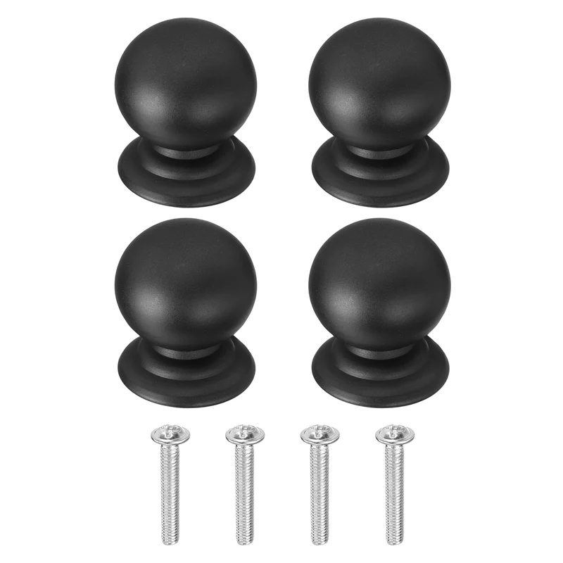 4Pcs Cabinet Knobs, 0.87" Single Hole Round Ball Drawer Knob with Screws, Black