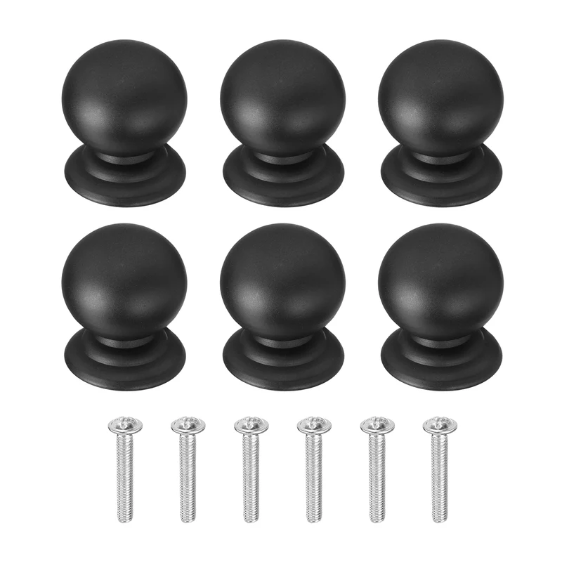 6Pcs Cabinet Knobs, 0.87" Single Hole Round Ball Drawer Knob with Screws, Black