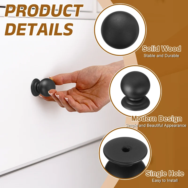 6Pcs Cabinet Knobs, 0.87" Single Hole Round Ball Drawer Knob with Screws, Black