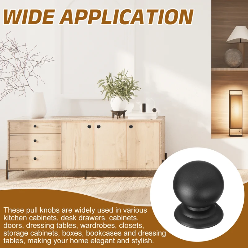 6Pcs Cabinet Knobs, 0.87" Single Hole Round Ball Drawer Knob with Screws, Black